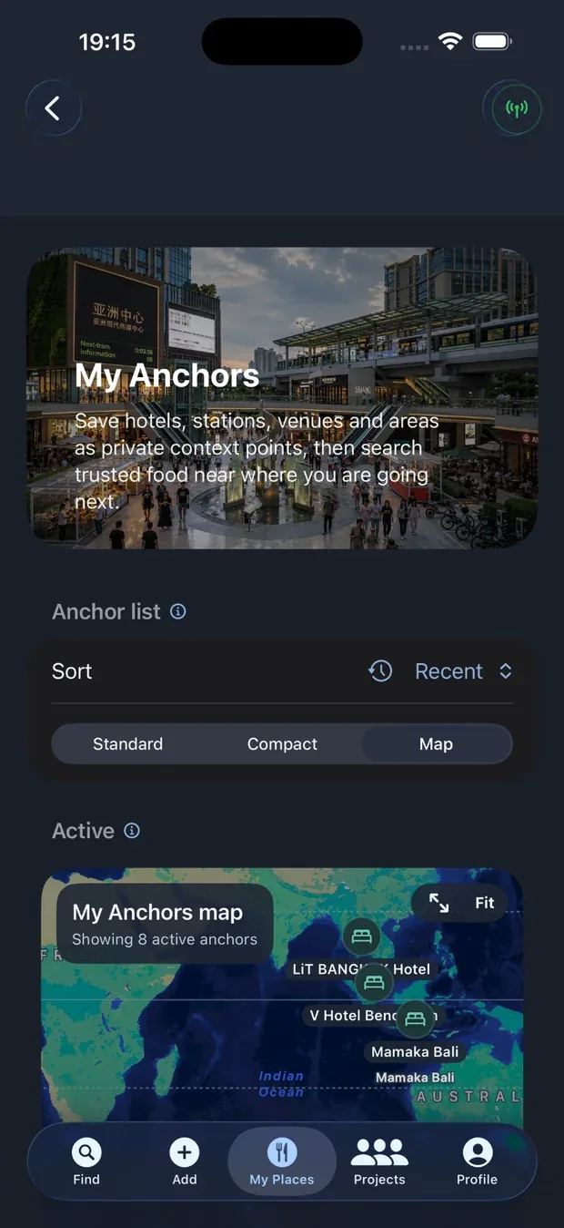 Go-To List app screenshot showing My Anchors